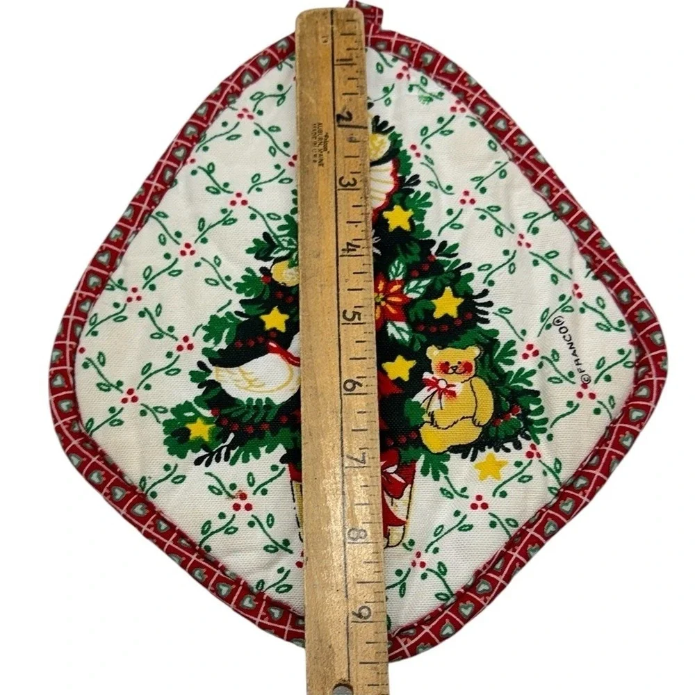 Vintage Franco Christmas Potholders Set 3 Poinsettia Tree Wreath Red White Retro